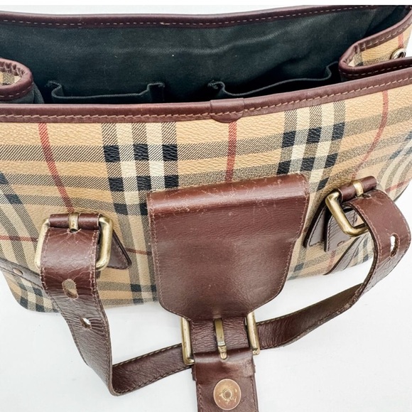 Burberry Bag Haymarket Nova Check Buckle Satchel Brown Leather Plaid - Picture 6 of 14
